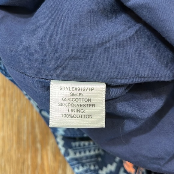 Skies Are Blue Navy Coral Aztec Print Mini Dress Lined V-Neck Back Zip Small EUC - Picture 10 of 14